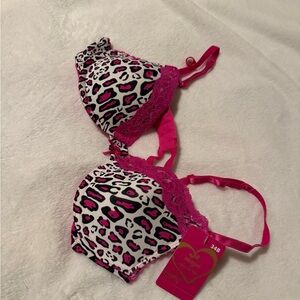 Candie's Hot Pink and White Leopard Print Lace push up bra